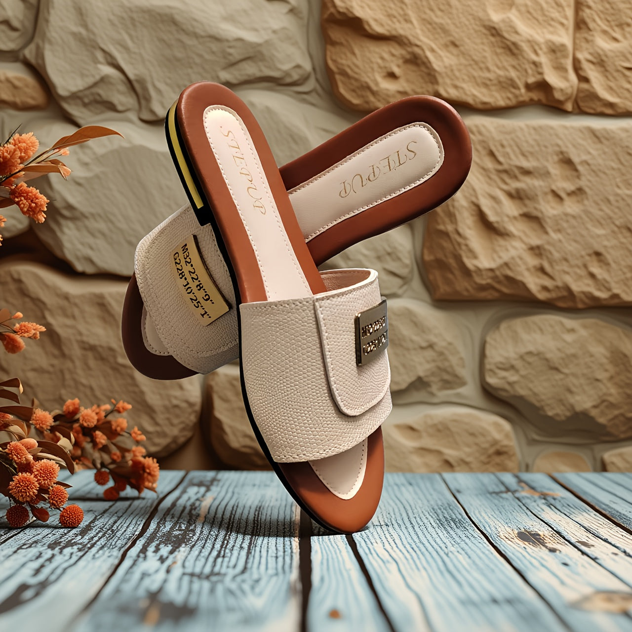 Women's Elegant Metal Buckle Slip-On Flat Sandals for Summer