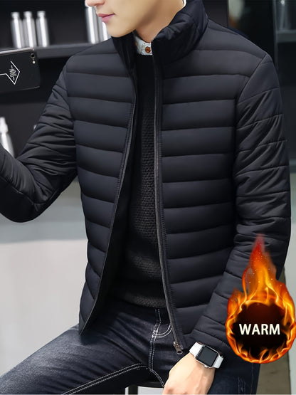 Men's Winter Slim Fit Fleece-Lined Stand Collar Coat