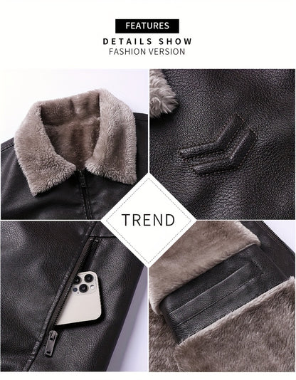 Siji Dou OBM Men's Coat, New Autumn/Winter Fleece-Lined Jacket with Faux Fur Collar, Trendy Casual Jacket for Men