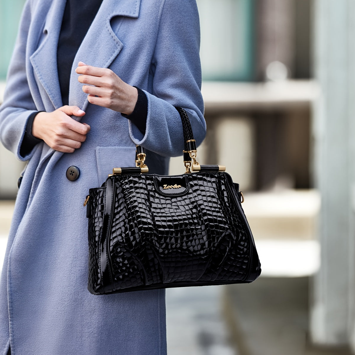Elegant Women's Genuine Leather Tote Bag with Detachable Strap
