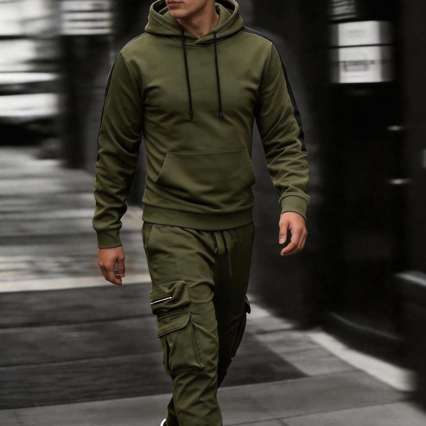 Men'S Casual Sports Two-Piece Set with Multiple Pockets, Featuring a Hooded Design, Suitable for Fashion, Running, And Hiking