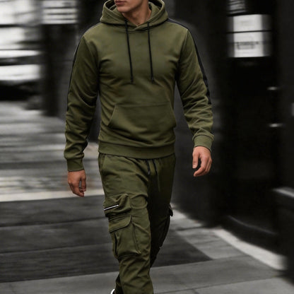 Men'S Casual Sports Two-Piece Set with Multiple Pockets, Featuring a Hooded Design, Suitable for Fashion, Running, And Hiking