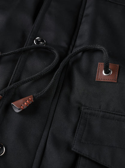 Men'S Winter Fleece-Lined Military-Style Jacket - Thickened Zip-Up Coat with Large Pockets, Olive Green Casual Winter Coat for Outdoor Activities, Winter Coats, Durable Fabric Coat