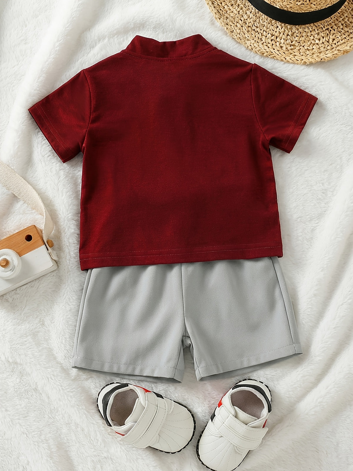 Boys' Summer Stand Collar T-Shirt & Contrast Shorts Set - ayq