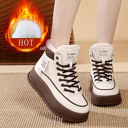 Women'S Insulated Plush-Lined Snow Boots, Non-Slip Thick-Soled Ankle Boots, Fleece-Lined Outdoor Flat Shoes, Stylish High-Top Casual Shoes for Winter.