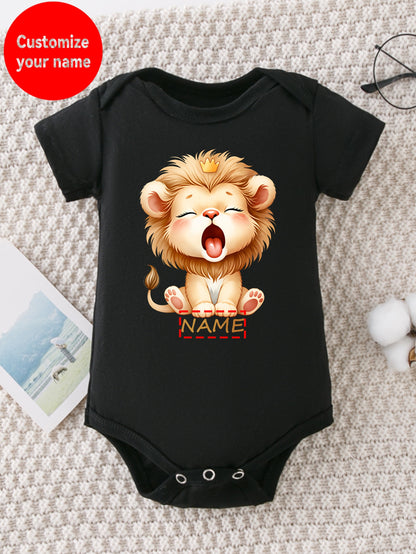 Baby Boy Cotton Jumpsuit with Lion Print, Summer Casual