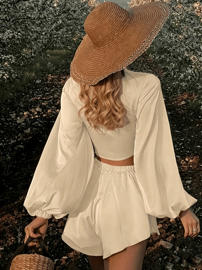Women’s Summer Casual 2-Piece Vacation Set with Lace-Up Detail