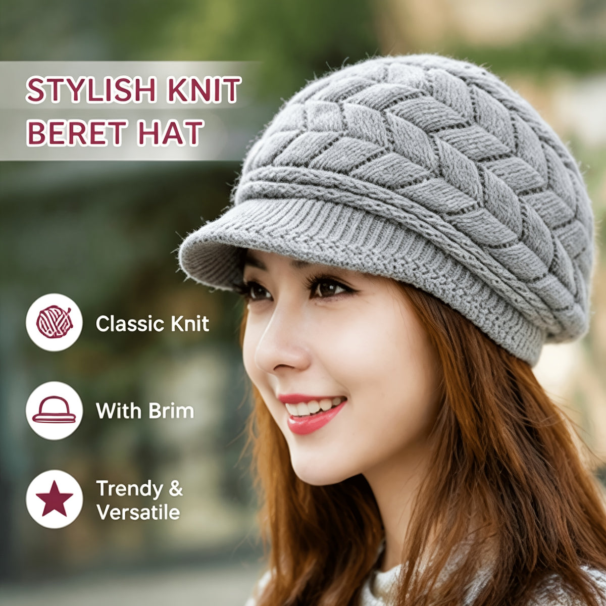 Women's Vintage Cable Knit Newsboy Hats with Sun Visor, Warm & Windpro