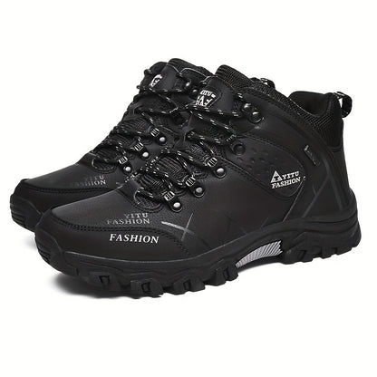 Men's High Top Hiking Shoes, Comfy Non Slip Durable Lace Up Sneakers For Men's Outdoor Activities, Winter & Autumn