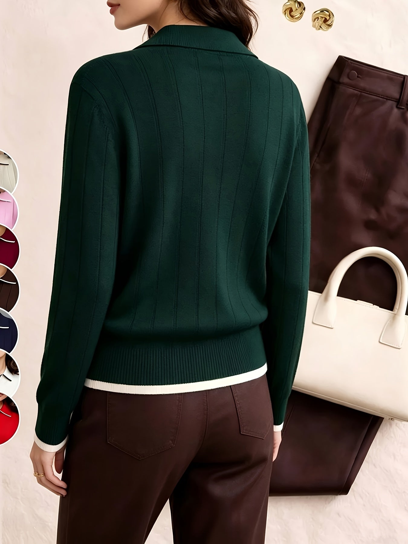 Women's Slim-Fit Long Sleeve Viscose Polo Top for Spring/Fall
