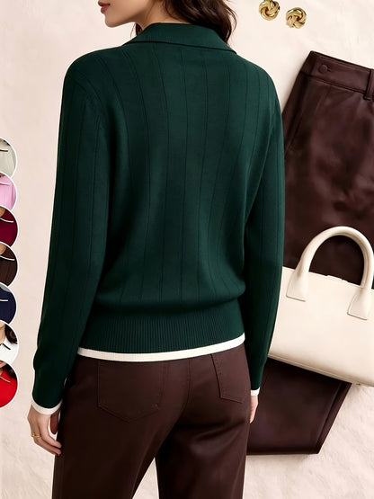 Women's Slim-Fit Long Sleeve Viscose Polo Top for Spring/Fall