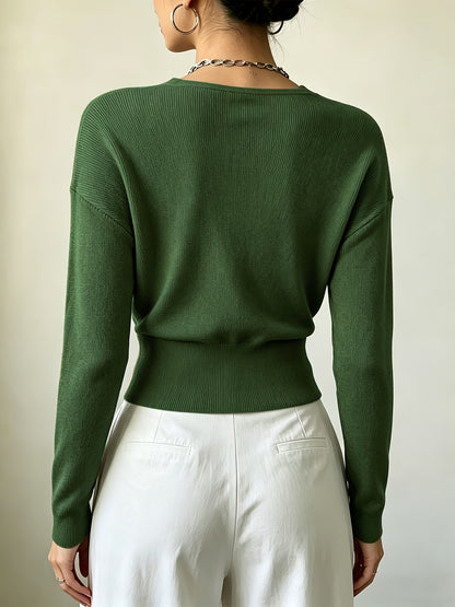 Women's Elegant Cross-Collar V-Neck Pullover Knitwear for Fall/Winter