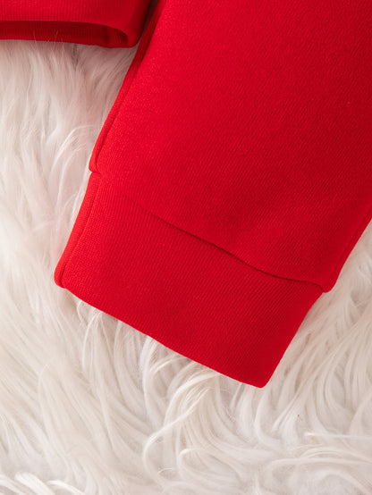 Boys' Casual Christmas Pattern Embroidery Design Regular Fit Hooded Long Sleeve Sweatshirt and Pants Set Fleece Jacket Outfit for Autumn/Winter, Perfect for Outdoor