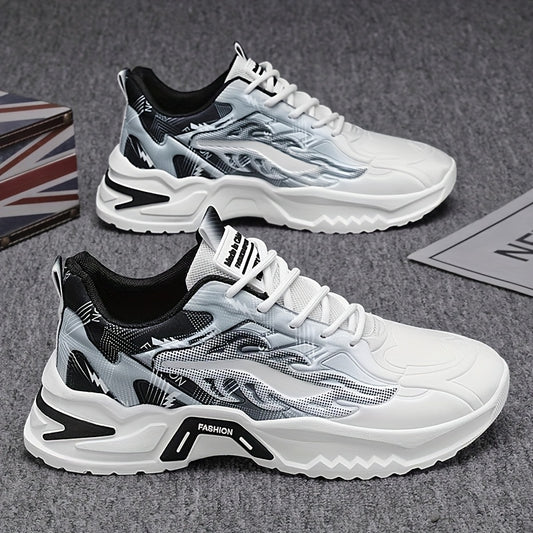 Men'S Breathable Mesh Casual Business Shoes - Low-Top Lace-Up Sneakers with Cushioned PVC Sole, All-Season Comfort for Daily Wear, Sports  Office, Grey/Black/White Design, Shoes Sneakers, Sleek Sporty Look, Comfortable Fabri