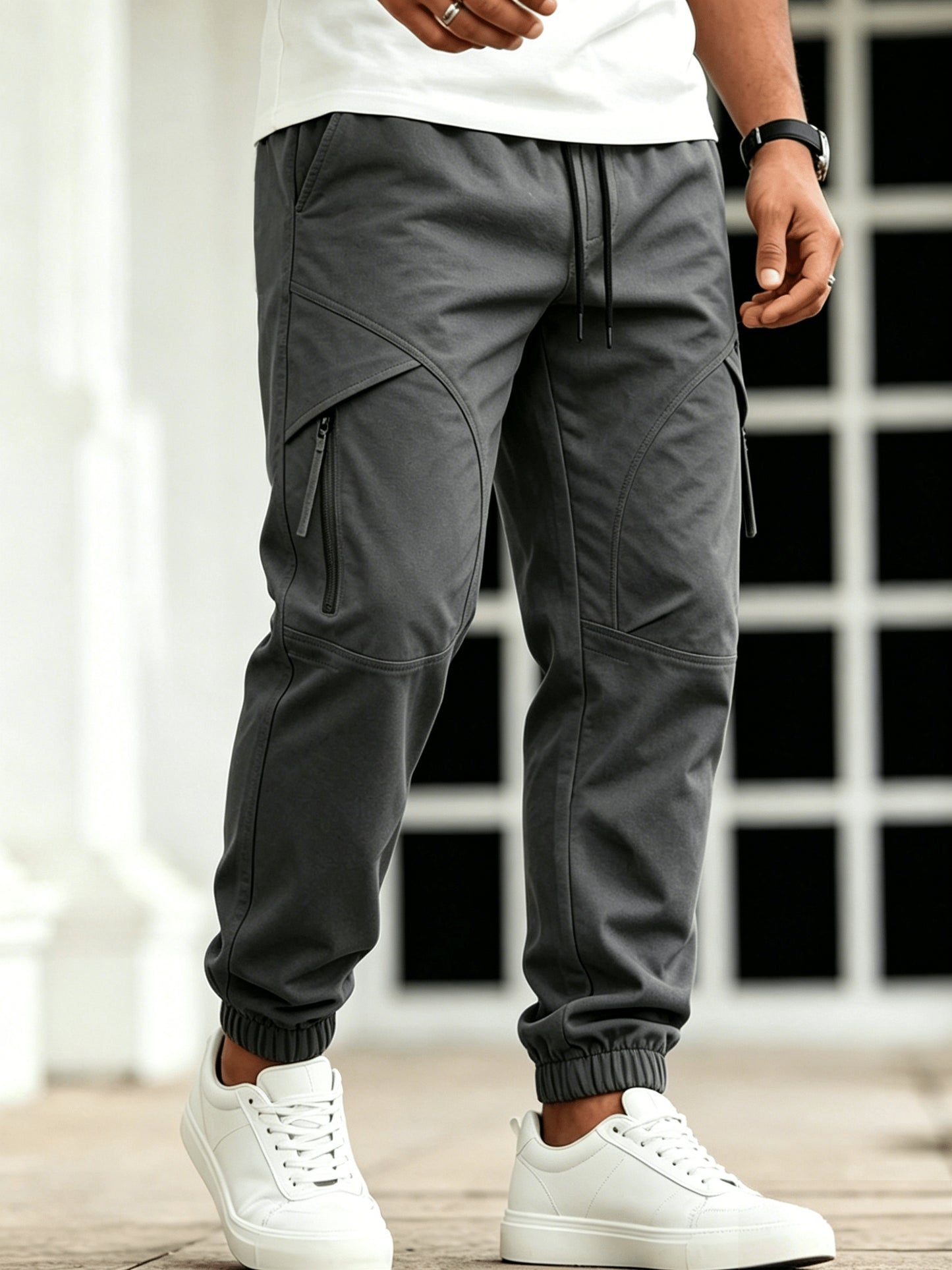 Men's Casual Loose-Fit Cargo Pants with Elastic Waist and Multi Pocket