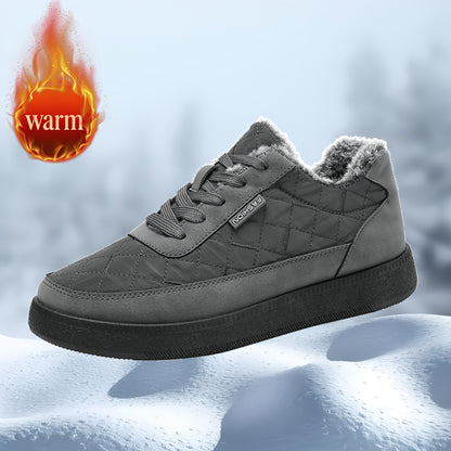 Men'S Winter Boots - Thermal Insulated Cold Weather Shoes with Cushioned Rubber Sole, Lace-Up Ankle Support - Slip-Resistant Traction for Ice, Snow, and Everyday - Low-Top Design in Black/Gray/ - Ideal for Hiking, Travel, Hom