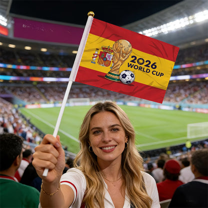2026 World Cup Spanish Flag Handheld Fan Banner with Trophy Design