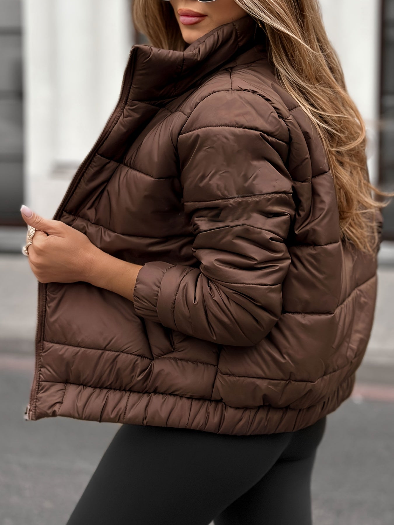 Women's Quilted Brown Heavyweight Winter Jacket with Full Zip