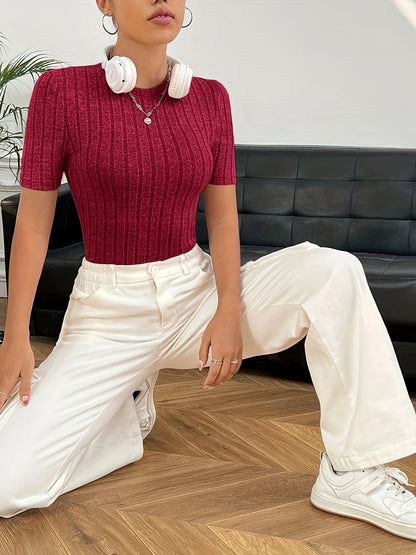 Women'S Stylish Ribbed T-Shirt - Short Sleeve, Crew Neck, Solid Color, Casual & Comfortable Fit for Casual Attire, Ladies T Shirts