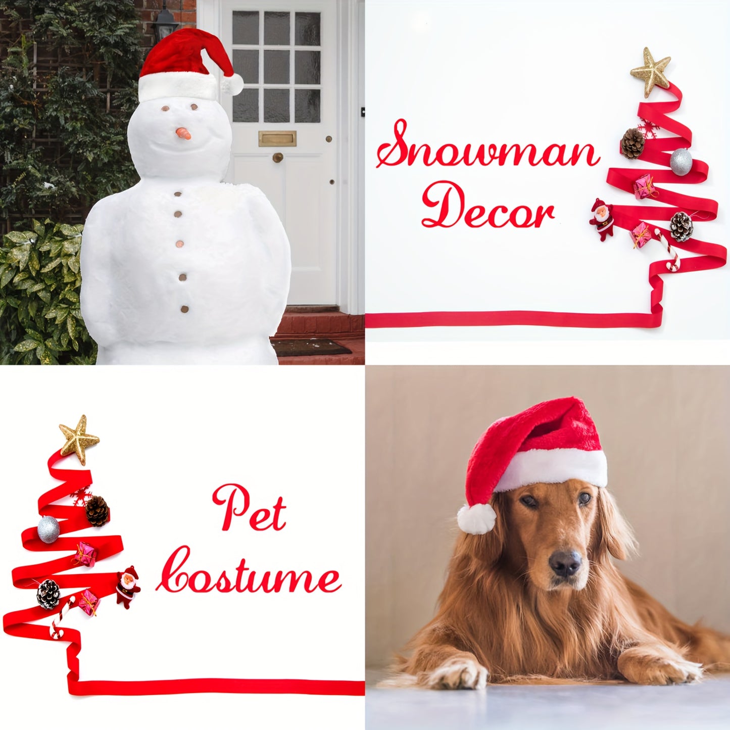 Adult Unisex Christmas Santa Hat - Thickened Comfortable Red & White with White Piping Trim & Fluffy Beard-Friendly Collar - Iconic Santa Cap for Holiday Parties, Costumes, Xmas Events (Hand Wash Only) for Christmas,Newyear,V