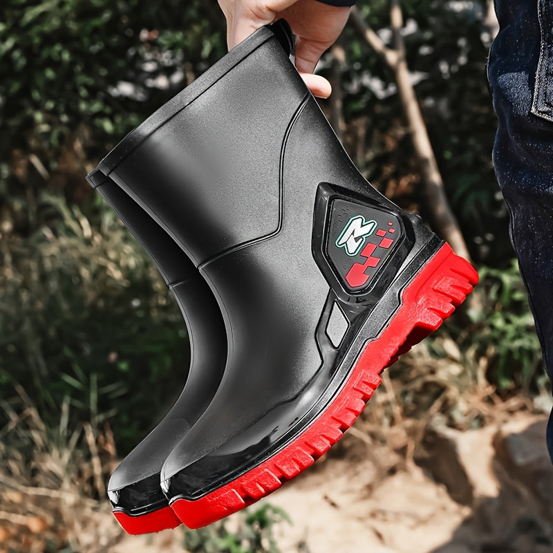 Men's Mid-Calf Rubber Rain Boots for Outdoor and Casual Wear