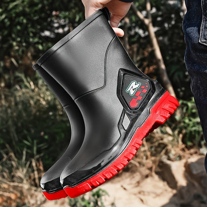 Men's Mid-Calf Rubber Rain Boots for Outdoor and Casual Wear