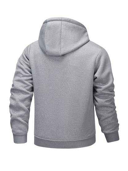 1pc Men'S Casual Style Hooded Jacket, Thick Fleece Lined, Warm