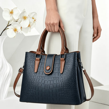 Women's Vintage Crocodile Embossed PU Shoulder Tote Bag