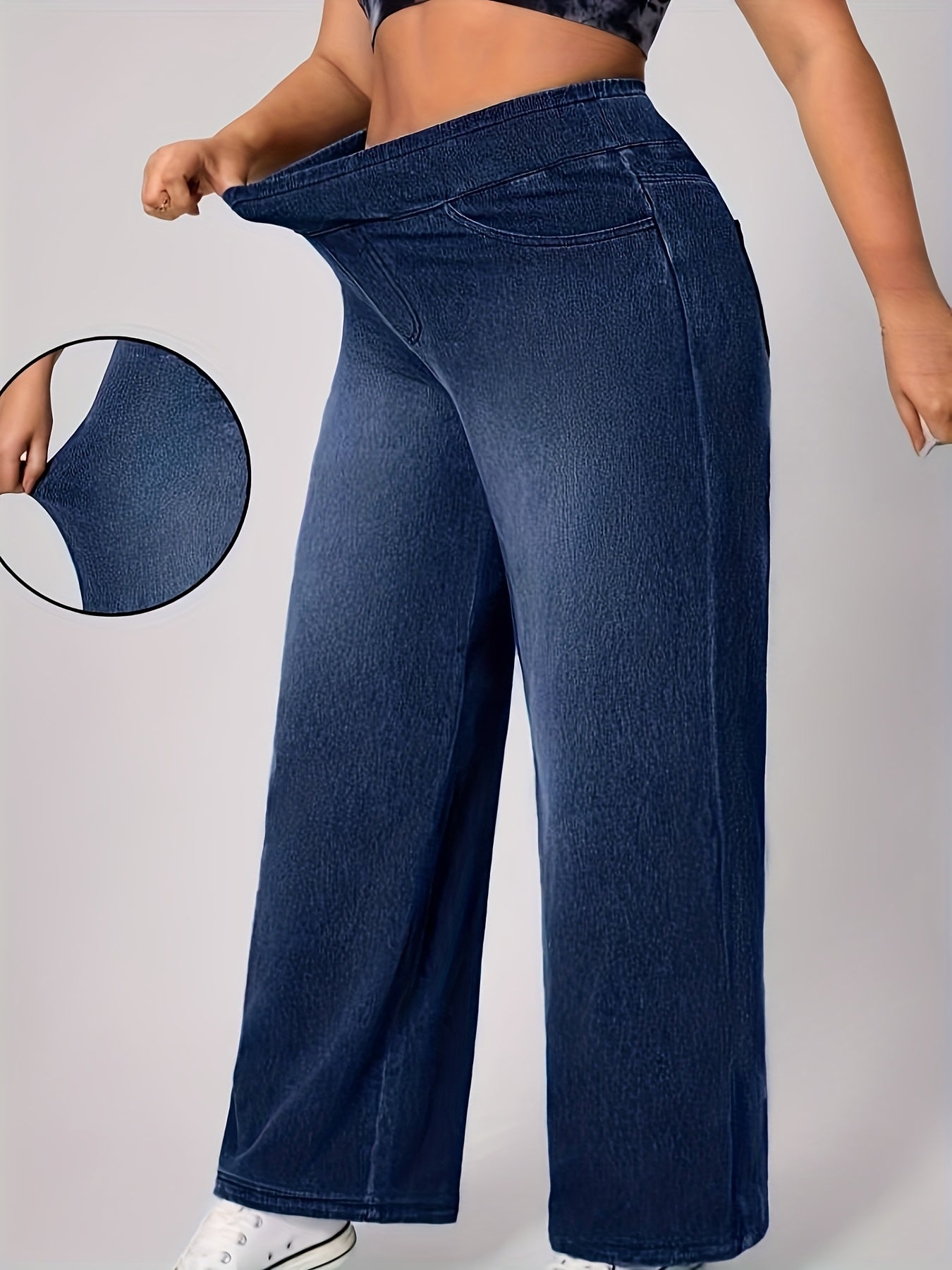 Plus Size Wide Leg Jeans for Women with Elastic Waistband