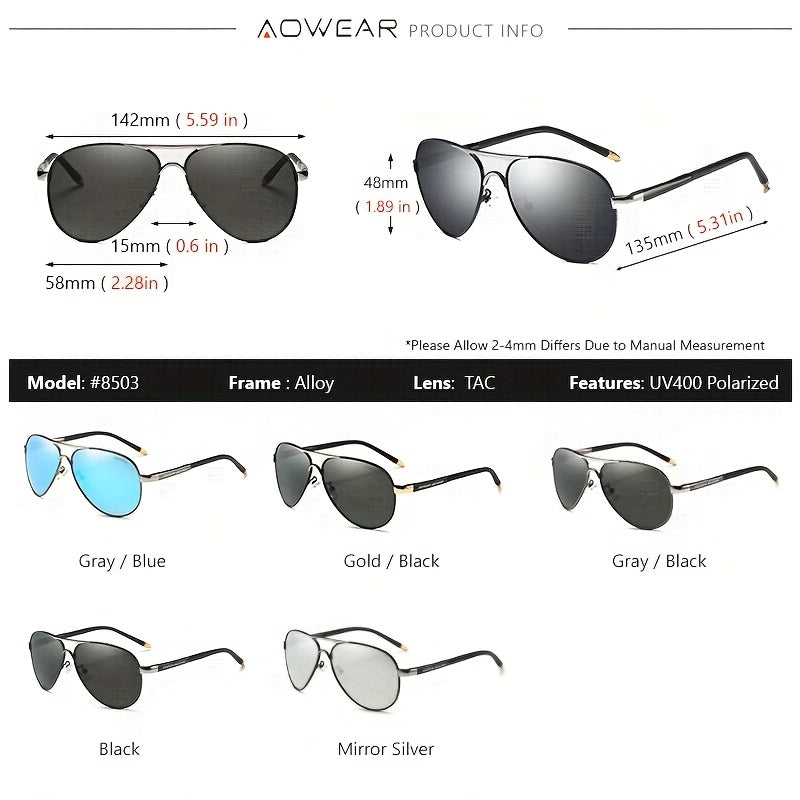 Men's Polarized UV400 Pilot Sunglasses with Mirror Lens