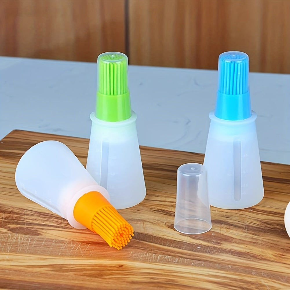 1pc Portable Silicone Oil Bottle With Brush Grill Oil Brushes Pastry Plastic Kitchen Oil Bottle Outdoor Baking BBQ Brush