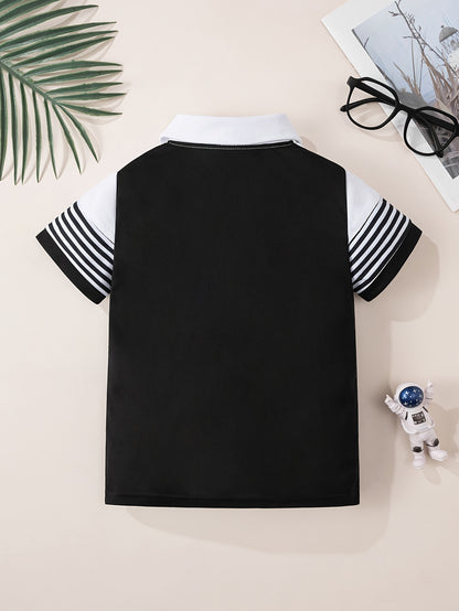Boys' Casual Patchwork Striped Short Sleeve Shirt