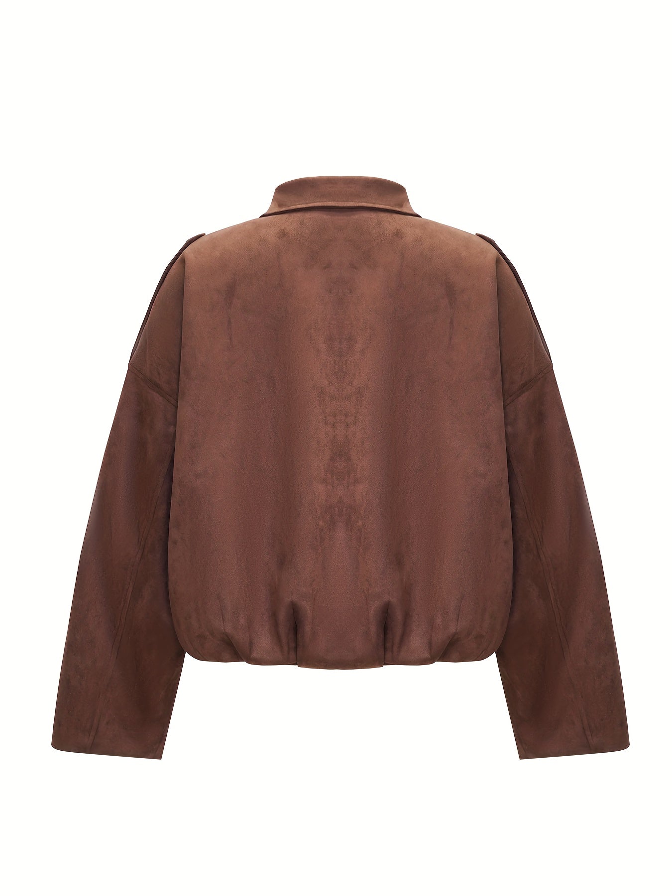 Women's Retro Motorcycle Jacket - Collar Winter Coat with White Piping, Brown Biker Outerwear, Machine Washable Non-Stretch Windbreaker for Fall/Winter, Casual & Motorcycle Riding (Solid Color)