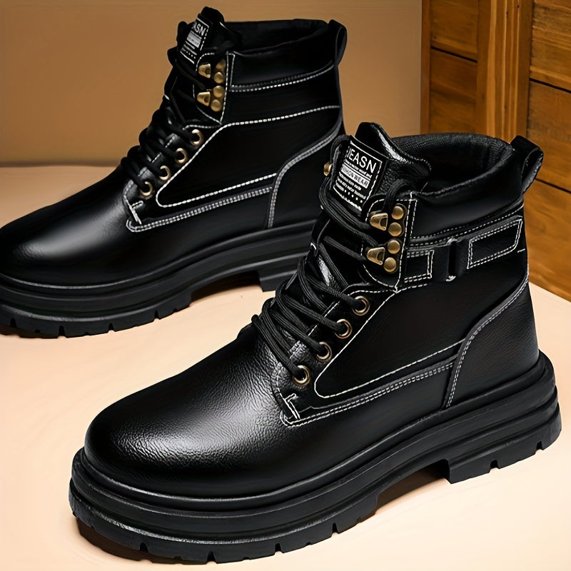 Large Size Men's High-Top Trendy British Style Short Boots Mid-Calf Work Boots Men's Hiking Boots High-Top Casual Shoes Short Boots