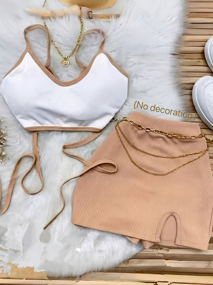 Sexy Spring Summer Halter Tank Top and Stretch Skirt Set