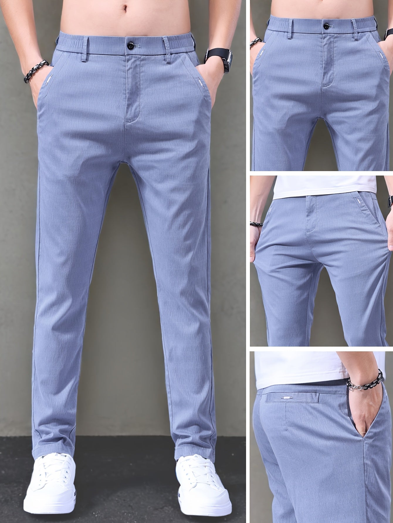 Men's Slim-Fit Summer Suit Pants with Stretch Lyocell Fabric