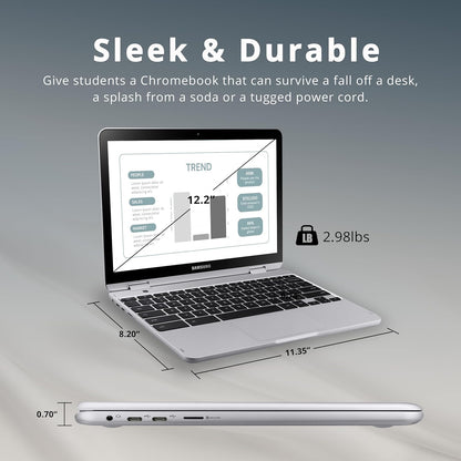 SAMSUNG plus V2 2-In-1 12.2" Touchscreen Chromebook Laptop, Intel Celeron 3965Y, 4GB RAM, 64GB Emmc, 1M Front Camera, Wi-Fi, Bluetooth, Microsd Reader, Stylus Pen, Chrome OS, Silver, 128GB USB Card