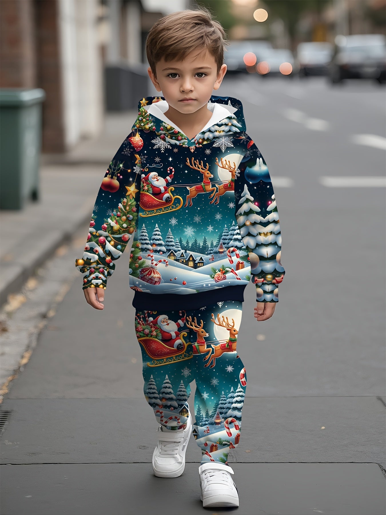 2pcs Boys' Christmas Outfit Set with Snowman & Gingerbread for Man Print Hooded Sweatsuit & Snowflake Pants - Cozy Winter Clothes for to 5 Years, Machine Washable Soft Fabric, Ideal Christmas Gift for Boys (Winter Party & Cas