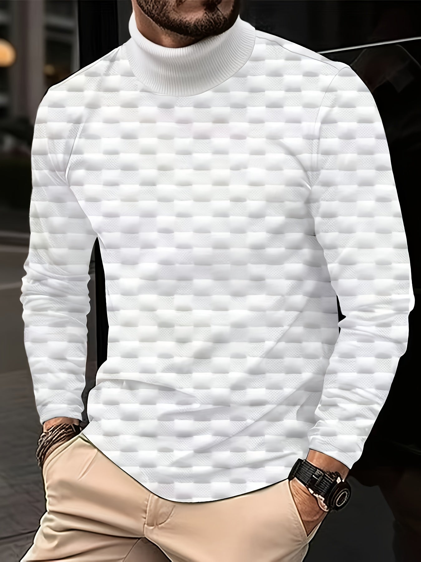 Men'S Thickened Three-Dimensional Square High-Neck Long-Sleeve Knit Sweater