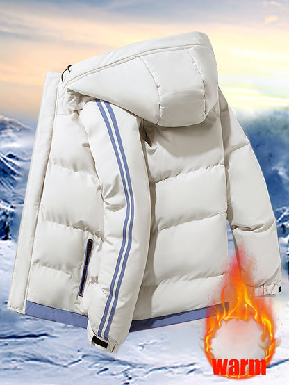 Men'S Heavyweight Winter Hooded Jacket - Thermal Insulated Cold Weather Coat with Zipper Closure, Long Sleeve Outerwear for Hiking, Skiing, Thick, Hiking Gear, Sleek Design, Durable Construction, Outdoor Enthusiasts