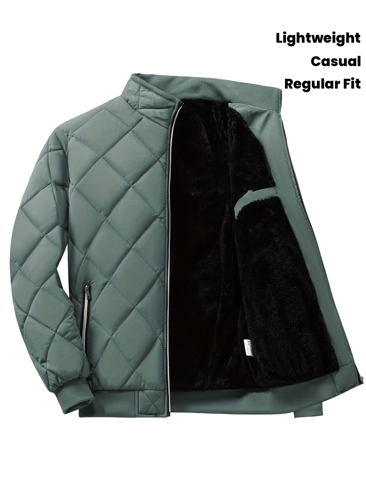 Men'S Lightweight Quilted Jacket - Solid Color Stand Collar Winter Coat with Pockets, Casual Regular Fit for Cold Weather, Versatile Outerwear, Durable Outerwear