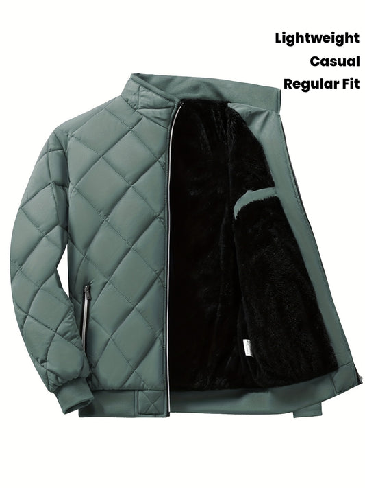Men'S Lightweight Quilted Jacket - Solid Color Stand Collar Winter Coat with Pockets, Casual Regular Fit for Cold Weather, Versatile Outerwear, Durable Outerwear