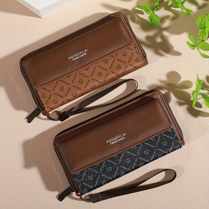 Classic PU Women'S Wallet, Long, Color-Block, Double-Layer Design, Zipper Closure, Zip Pocket, Photo Separation Layer, Nylon Lining, Continental Form Factor, with Positioning Printing for Women