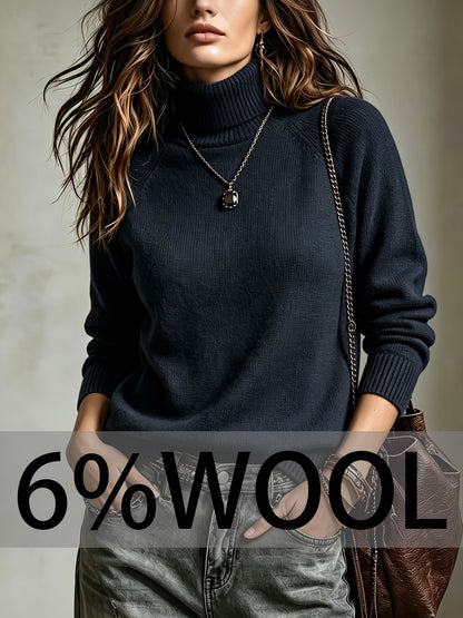 Women's Warm Wool Blend High-Neck Pullover Sweater for Fall