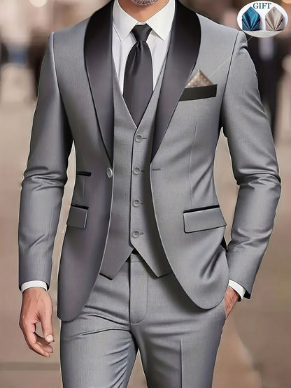 Men's Slim-Fit Notch Lapel 3-Piece Suit with Vest and Pants
