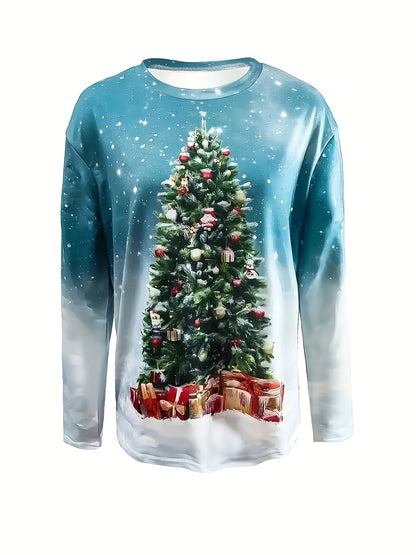 Christmas Tree Print Sweatshirt, Casual Long Sleeve Crew Neck Sweatshirt, Women's Clothing