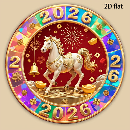 1pc Large Happy New Year Magnet - Chinese New Year Decoration with Horses, Golden & Red Accents - Acrylic Kitchen, Fridge, Office, Cabinet, Dishwasher, Decorative Magnet | Traditional Design | Durable Magnet