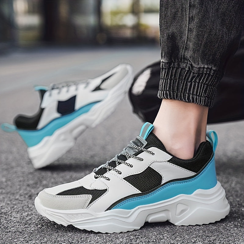 Men's casual sports shoes, thick-soled multi-color block Men's casual shoes, low-top street fashion breathable mesh shoes, suitable for daily leisure, running, jogging and other outdoor activities