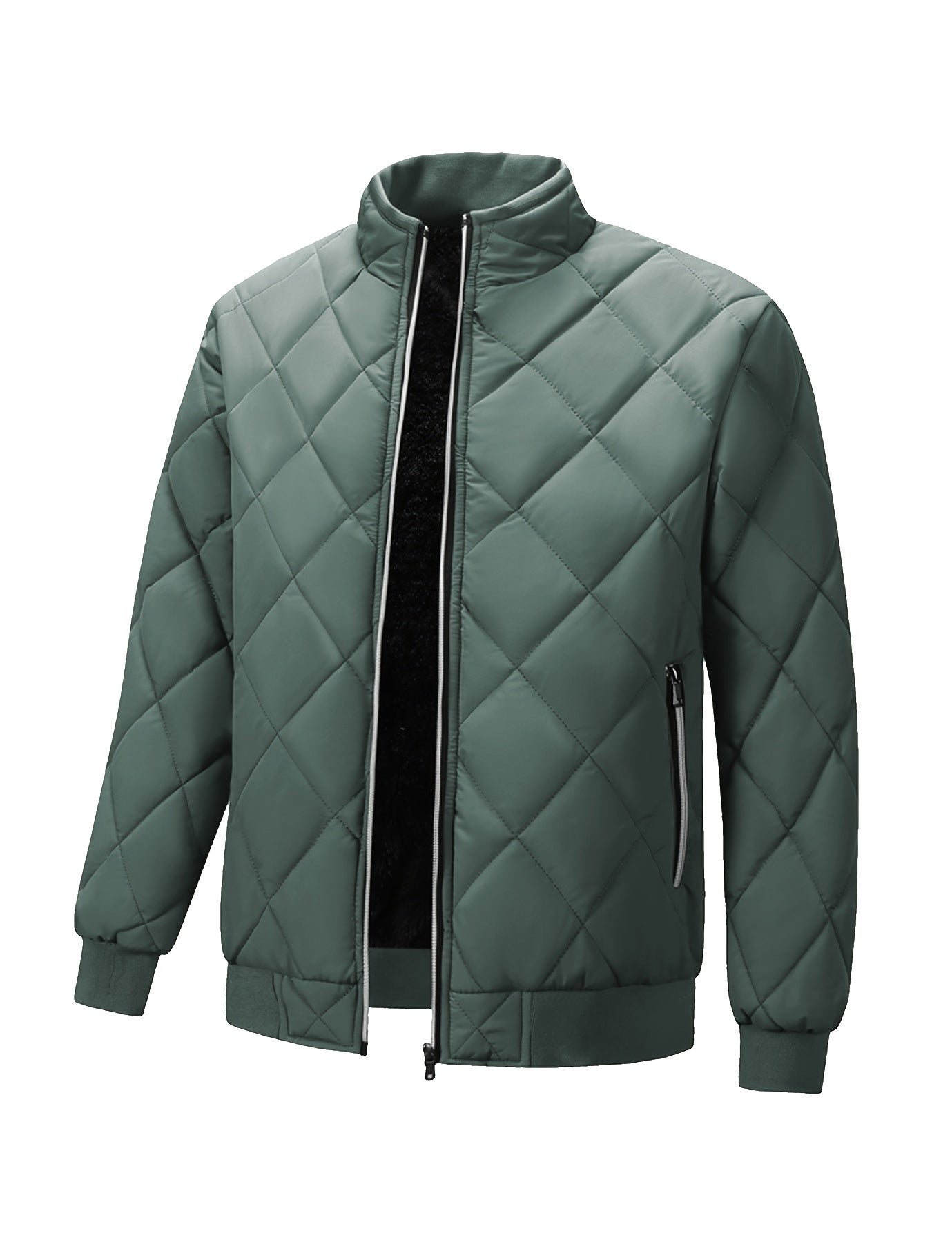 Men'S Lightweight Quilted Jacket - Solid Color Stand Collar Winter Coat with Pockets, Casual Regular Fit for Cold Weather, Versatile Outerwear, Durable Outerwear