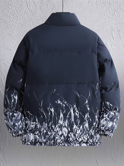 Men'S Heavyweight Winter Jacket - Full-Zip Hooded Coat with Stand Collar, Navy Blue Cold Weather Outerwear, Polyester Insulated Jacket for Everyday & Formal Events, Non-Stretch Fabric, Zipper Closure, Winter Coats, Formal Eve